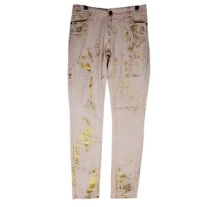 Vanilla Star Zip Fly Gold Splatter Paint Stretch Skinny Jeans Pink & Gold Size 5